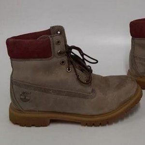 Timberland Grey Women's Boots with Maroon Suede Collar